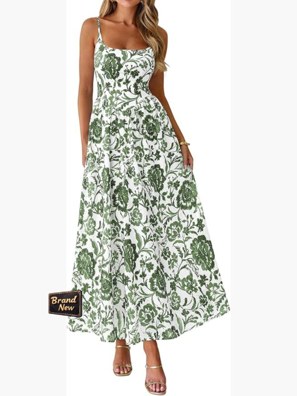 Boho Floral Maxi Dress A-Line Sleeveless Square Neck Smocked